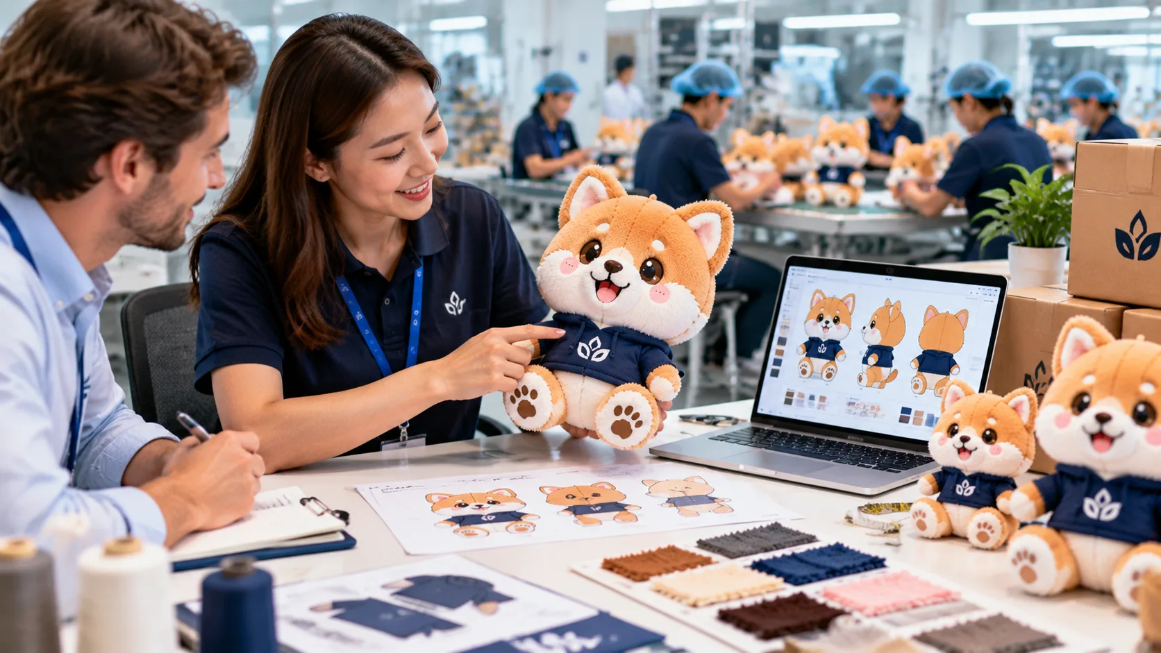 Produktionsablauf für maßgeschneiderte Plüschtiere bei BIUBIU TOY, Schnittmusterentwicklung und Qualitätssicherung bei Großbestellungen