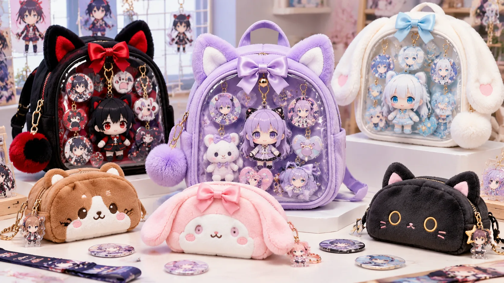Präsentation der Herstellung von Plüsch-Ita-Bags mit Anime-Figuren und originellen Münzgeldbörsen