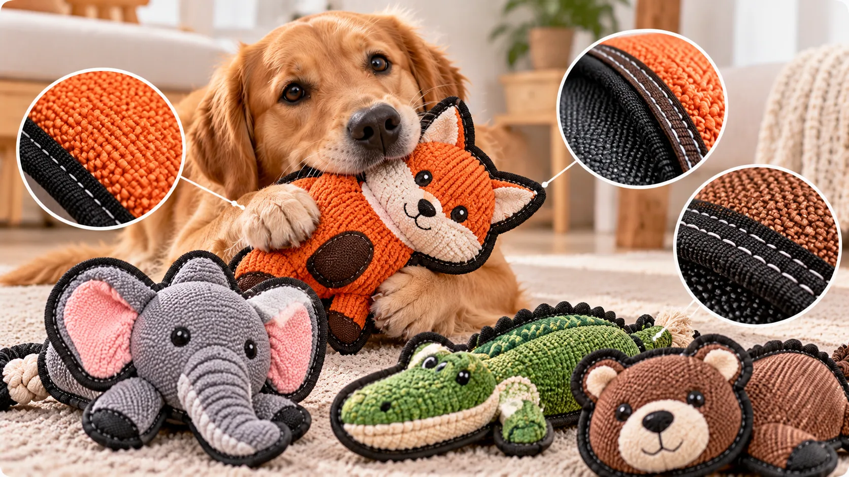 Robuste, biss- und kauresistente Plüsch-Hundespielzeuge