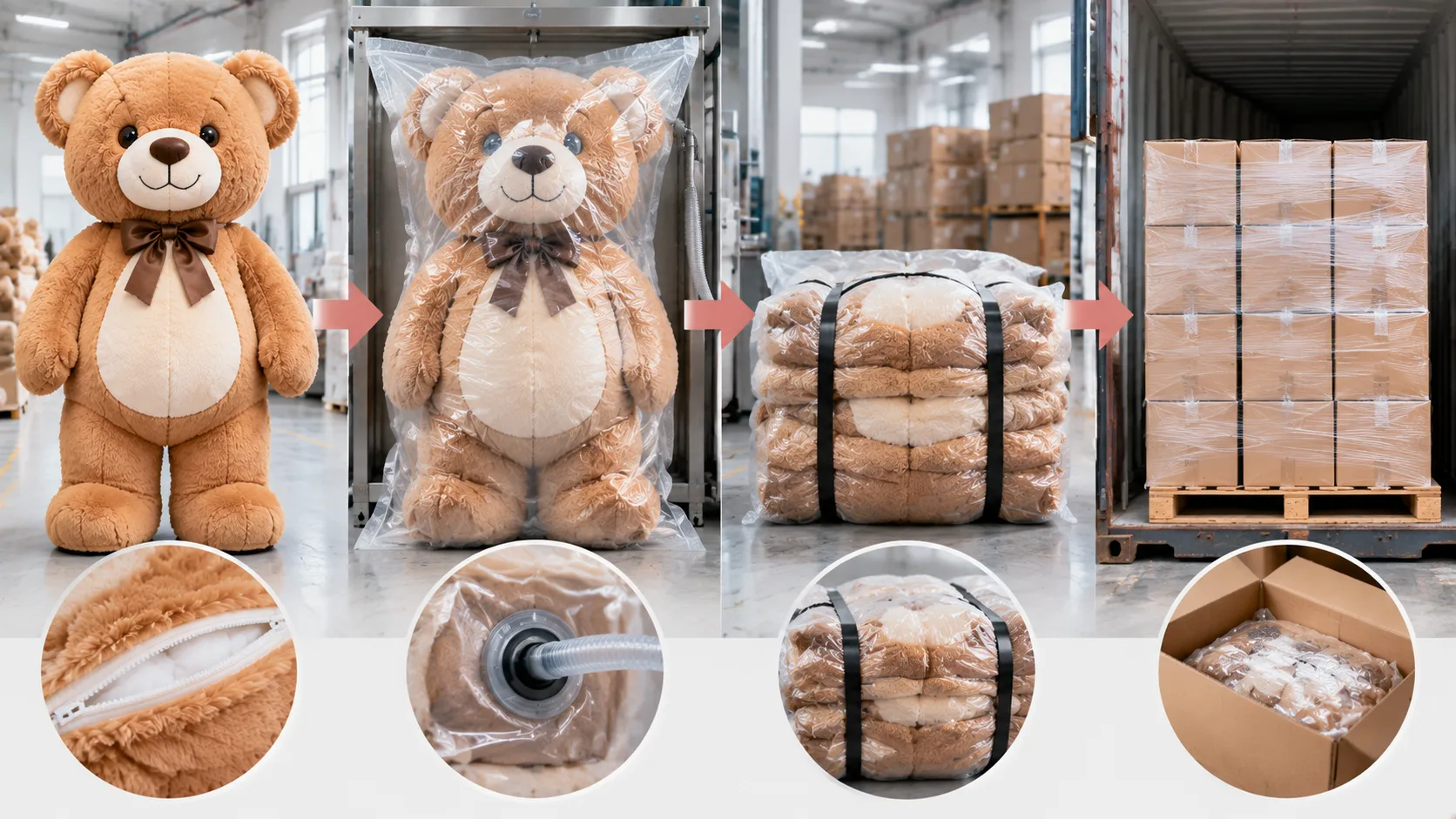 Industrielle Vakuumverpackung und Volumenkompressionstests für übergroße Stofftiere