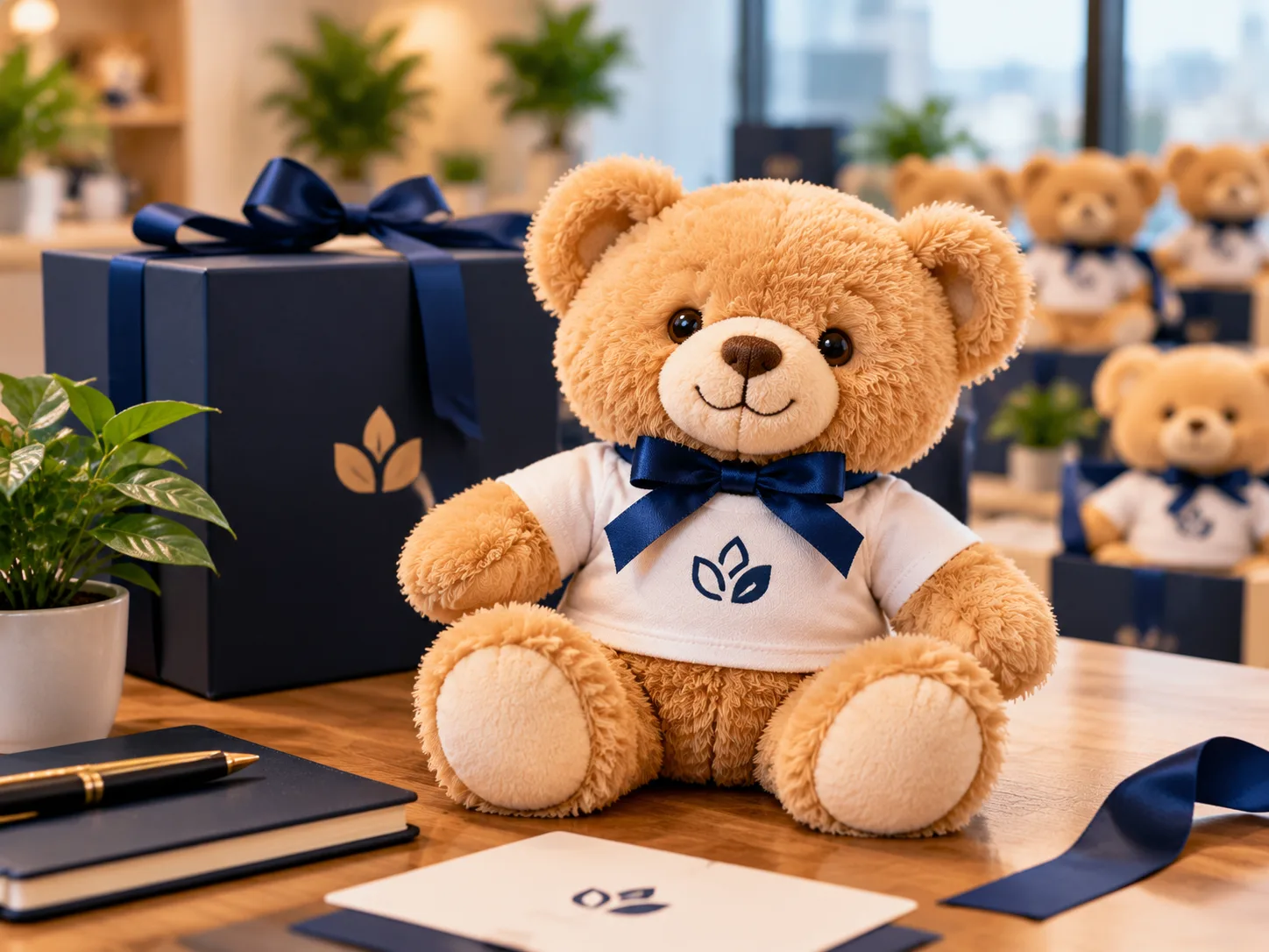 Teddybären mit Firmenlogo und bestickten Mini-Kapuzenpullovern mit Markenbranding