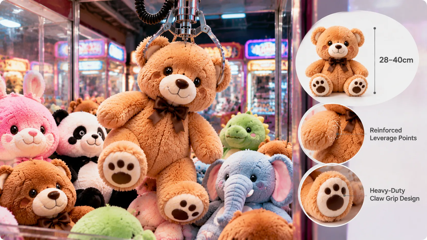 Jumbo-Plüschtiere für Greifautomaten zur Präsentation