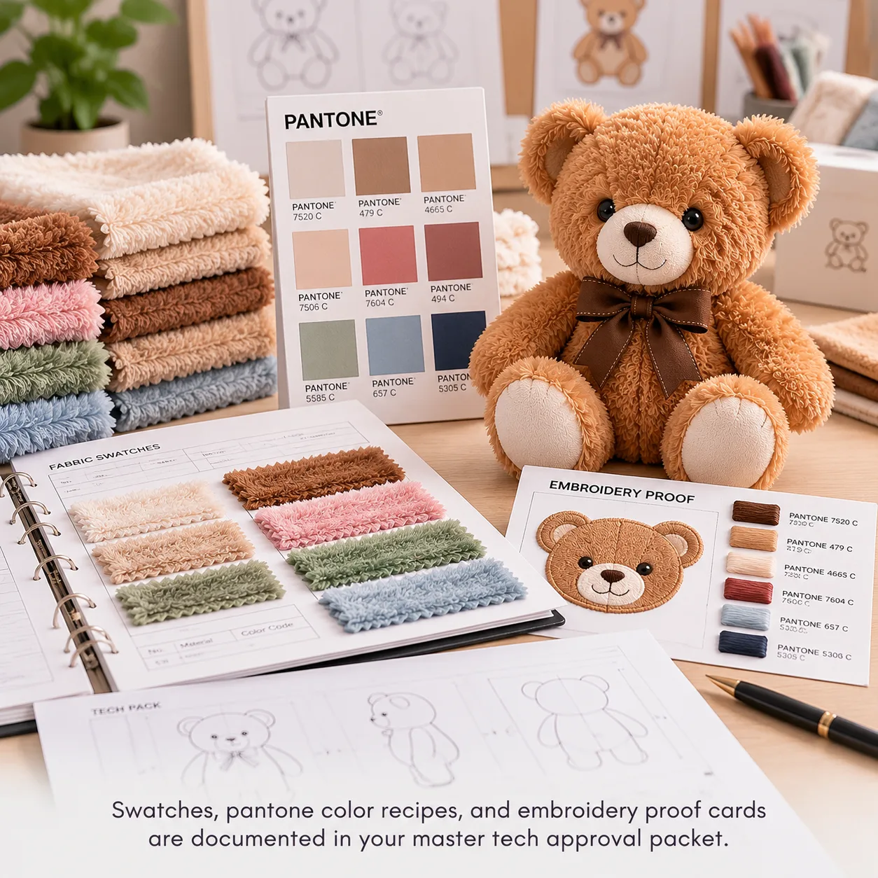 Stoffmuster, Stickmuster und Bekleidungskomponenten für individuell gestaltete Teddybären