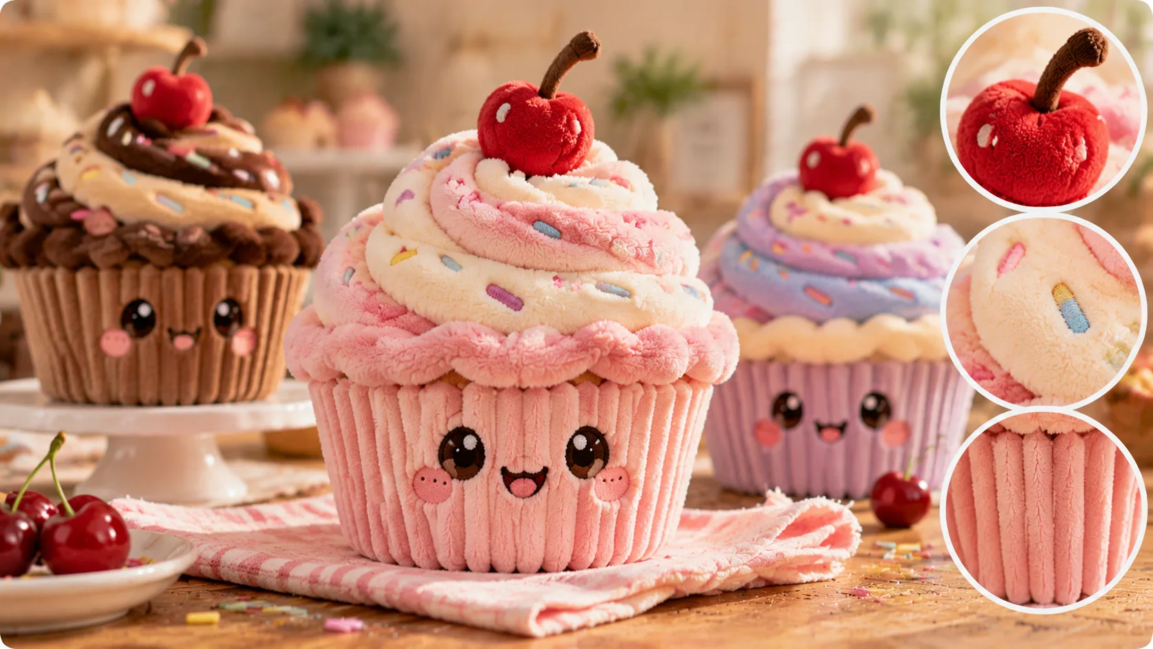 Individuelle Herstellung von Cupcake-Plüschtieren mit spiralförmiger Zuckergussverzierung