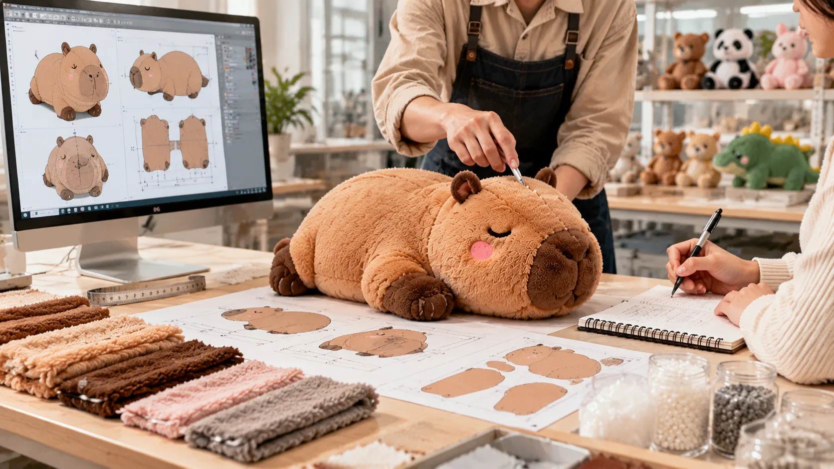 Qualitätskontrolle individuell gefertigter gewichteter Plüschtiere an der Produktionslinie von BIUBIU TOY