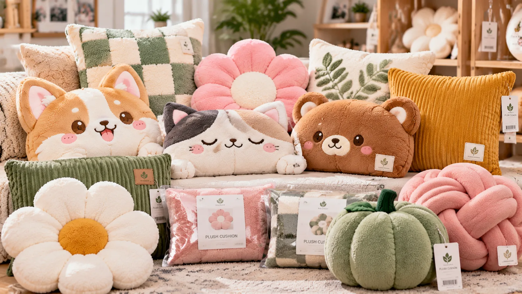 Verkaufsfertige dekorative Plüschkissen für Marken im Bereich Wohnaccessoires