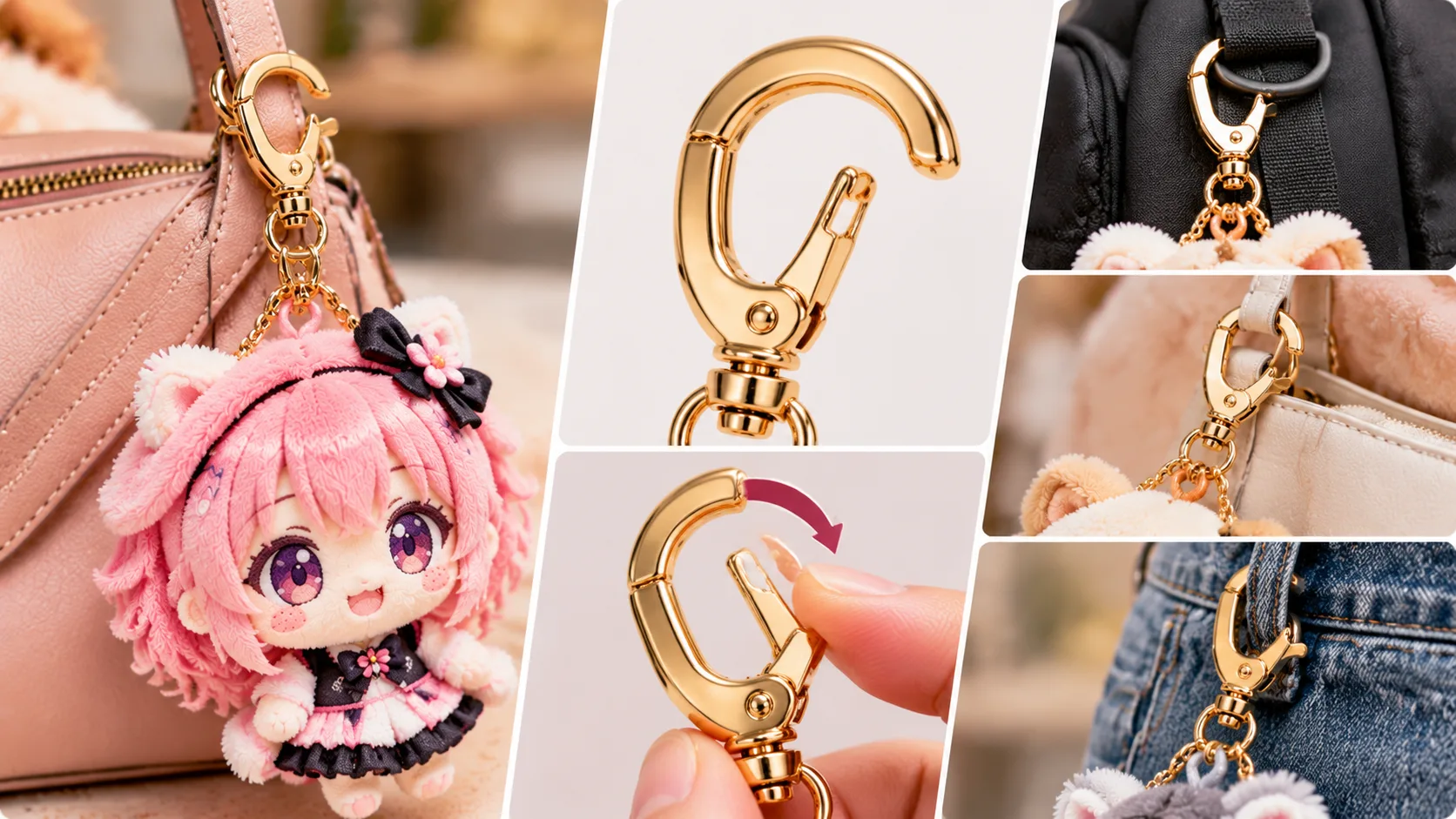 C-shaped quick snap gate hook for bags